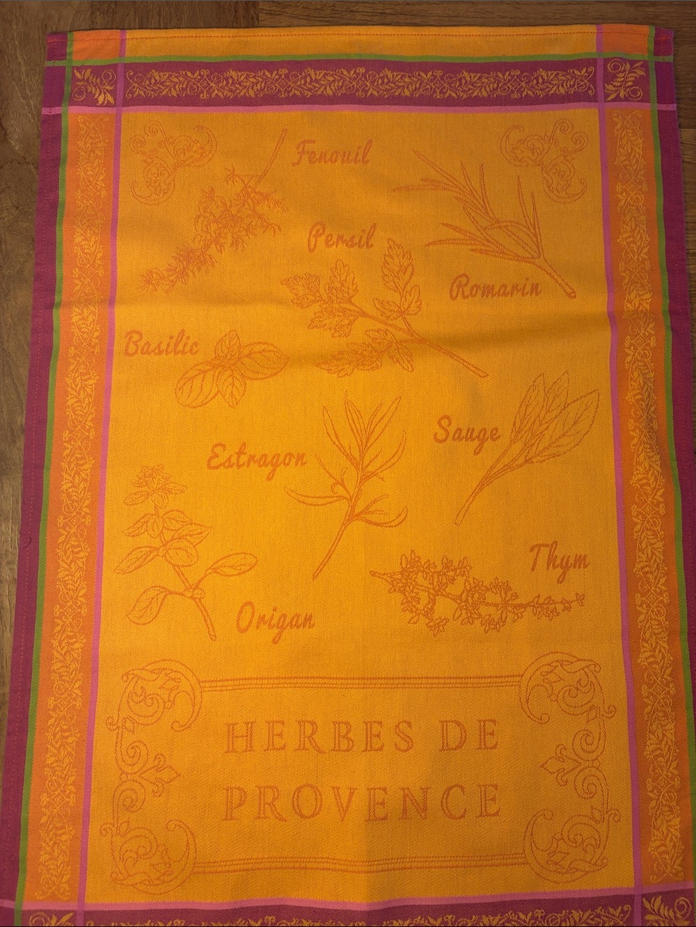 Herbes de Provence Kitchen Towel in Orange and Pink